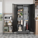 61" H Metal Storage Cabinet, Utility Cabinets with Locking Doors, Laundry Cabinet with Hanging Rod, Garage Tool Storage Cabinets for Home Office, Garage, Bathroom (Black) by CozyNest Decor