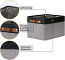 DULLEMELO Canvas Storage Bin with Handles, Fabric Bins for Shelves, Bedroom, Office,Nursery,Fabric Storage Baskets for Toys, Clothes,Gift(Black&Grey,15"x11"x9.5",4-Pack) by TinyTreasures Baby Boutique