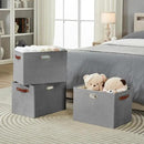 3-Pack Foldable Fabric Storage Bins with Durable PU & Metal Handles, Collapsible Storage Baskets for Shelves, Home Storage, Closet Organizers, Living Room(17"x11.8"x11.8", Grey) by CozyNest Decor