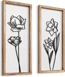 3D Black and White Wall Art (Set of 2) Lightweight, Wooden Ready-to-Hang Framed Floral Wall Art for Bathroom, Bedroom, Living Room or Office – Boho Botanical Farmhouse Decor – Gift-Boxed by CozyNest Decor