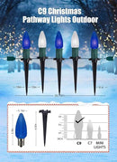 C9 LED Christmas Lights Outdoor with stakes, 25.7ft 20 LED Strawberry String Lights, Connectable Shatterproof Pathway Lights Marker for Path, Lane, Patio, Xmas Holiday Decorations, Blue and White by GreenHaven Gardens