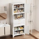 75” Tall Kitchen Pantry Storage Cabinet, Metal Bathroom Storage Cabinet with 2 Drawers and Adjustable Shelves, Kitchen Pantry Cupboard, Freestanding Cupboard for Bathroom, Living Room (White) by CozyNest Decor