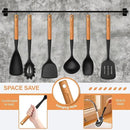 Silicone Cooking Utensils Set, 6 Pack Large Kitchen Utensils Set with Wooden Handle, Heat Resistant Silicone Utensil Spatula Set for Nonstick Cookware, Spatula, Turner, Spoon, Ladle BPA Free (Black) by CozyNest Decor