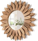 Honiway Wall Mirror Decorative 12 inch Rustic Wood Mirror Sunburst Boho Mirror for Entryway Bedroom Living Room Bathroom House Warming Gifts New Home Essential Carbonized Black by CozyNest Decor