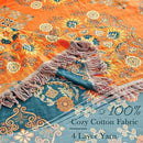 Boho Throw Blanket, 100% Cotton Ultra Soft Luxury Throw Rustic Quilt, 80"x90" Floral Printed Farmhouse Decor Bed Summer Blankets, All Season Rustic Reversible Bohemian Throw for Bed - Orange by CozyNest Decor