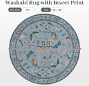 4ft Washable Round Rug - Bug Rugs for Living Room Non-Slip Low Pile Soft Ultra-Thin Machine Washable Circle Carpet for Bedroom, Entryway, Nursery, Kitchen, Home Office (4' Round Blue) by TinyTreasures Baby Boutique