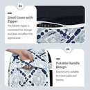 Inflatable Ottoman Stool D21 xH9 for Outdoor/Indoor Use, Water Repellent Patio Foot Rest with Portable Handle,Round Pouf Ottoman Suitable for Garden,Deck and Camping - Boho Geometry Blue by CozyNest Decor