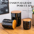 Black Ceramic Canister Set with Wooden Lid, 3-Piece Food Storage Jars for Kitchen Counter, Storage Container for Sugar, Coffee, Tea, Spice