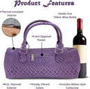 Wine Clutch Bag (Thermal Insulated) Trendy Women’s Carry Tote | Holds Red & White 750mL Bottles | Trendy Fashion | Incl. Portable Waiter-Style Corkscrew (Purple Burmese) by TinyTreasures Baby Boutique
