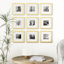 Vittanly 8x8 Picture Frames Set of 9, Shatter Resistant Plexiglass, Display 4x4 Pictures with Mat or 8x8 without Mat, Photo Frames for Wall Mount, Engineered Wood, Gold by CozyNest Decor