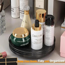 9" Oak Bathroom Vanity Tray Turntable for Perfume Candle, Round Wooden Decorative Tray for Kitchen Sink Countertop Organizer, Bathroom Counter Organizer for Skincare Makeup, Farmhouse Black Gold by CozyNest Decor