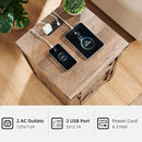 JXQTLINGMU Farmhouse End Table with Charging Station, 18'' Rustic Nightstand with Barn Door & Adjustable Shelf, Wooden Sofa Side Table with 3-Tier Storage for Living Room, Bedroom, Warm Brown by CozyNest Decor