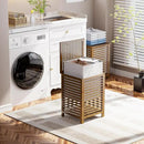 SMIBUY Double Laundry Hamper with Lid, 120L Bamboo Laundry Basket with Removable Liner Bag, 2-Section Clothes Divider Laundry Sorter for Laundry Room, Bathroom, Bedroom (Walnut) by CozyNest Decor