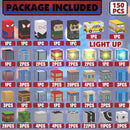 150 PCS Magnetic Blocks Building Toys Set, Spider Toys Light Up Magnetic Building Blocks for Boys Girls Ages 3+, 1 Inch Magnet Cubes STEM Sensory Construction Toy City Themes by TinyTreasures Baby Boutique