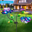 50'' Solar Powered Kinetic Wind Spinner Sculpture Blue Lotus Metal Stake Spinner for Patio, Lawn and Garden Decor Weather Resistant Outdoor Art with Dual Lotus with Butterfly Design by CozyNest Decor
