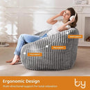 BYBYME Giant Bean Bag Chair for Adults and Kids, Large Comfy Cozy Beanbag, Floor Sofa for Teens, Living Room, Gaming, Reading, Grey by CozyNest Decor