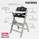 Abiie Beyond Junior Wooden High Chair with Tray - Adjustable and Convertible High Chair for Babies and Toddlers - 6 Months to 250 Lb - Water Resistant - Misty Grey Wood/Black Pearl Cushion by TinyTreasures Baby Boutique