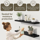 Fun Memories 55 Inch Floating Shelves for Wall 2 Pack Shelves for Bedroom|Kitchen|Bathroom 55 x 9.3 Inch Wood Floating Shelf with Invisible Brackets for Books|Storage|Decor, Black by CozyNest Decor