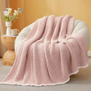 Snuggle Sac Ultra Soft Waffle Throw Blanket for Couch Bed Sofa 50x60 inches, Reversible Pink Blanket Microfiber Fluffy Fuzzy Cozy Knit Throws for Women Mothers Birthday Gifts by CozyNest Decor