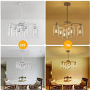 6-Light Antique White Chandelier with Clear Glass Shade, French Country Chandeliers for Dining Room, Adjustable Height Hanging Farmhouse Pendant Lighting for Kitchen Island Entryway Office by CozyNest Decor
