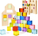 Wooden Building Blocks Set for Kids, 36 PCS Rainbow Acrylic Gem Cubes Blocks - 3 Wood House, Montessori Stacking Toy for Toddlers, Educational STEM Birthday Toys for Boys Girls 3-6 by TinyTreasures Baby Boutique