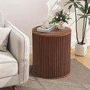 AVZEAR Fluted Round Side Table with Storage, Small Mid Century End Table Fluted Nightstands, Modern Circle Bedside Tables Wood Night Stand for Small Spaces, Living Room, Bedroom (Rustic Walnut) by CozyNest Decor