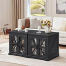 24" End Table with Charging Station, Farmhouse Night Stand with Glass Barn Door, Black Nightstands with Adjustable Storage Shelf, Large Wood Square Bed Side Table for Living Room,Bedroom by CozyNest Decor