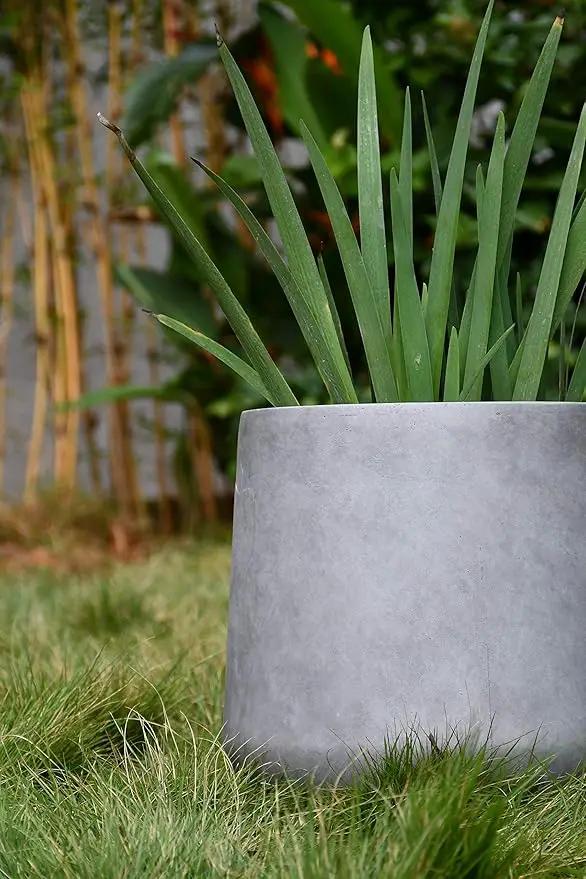 Kante 15.3" Dia Round Concrete Planter, Outdoor Indoor Large Plant Pots Containers with Drainage Hole and Rubber Plug for Home Garden Patio, Natural Concrete, photo 3 of 15