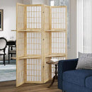 5.6FT Room Divider and Folding Portable Partition Screen, Chinese Japanese Shoji Style with Three Display Shelves for Room Separation - 4 Panel (Natural) by CozyNest Decor