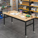 60" Adjustable Work Bench, Rubber Wood Top Workbench Heavy-Duty Work Table with Power Outlet with Wheels, 2000 LBS Load Capacity Hardwood Work Benches for Garage, Workshop, Home, Office, Easy Assembly by GreenHaven Gardens
