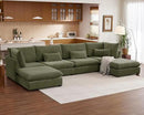 Oversized Modular Sofa, Extra Deep Cloud Chenille Sectional Couch with Ottoman Chaise, Fluffy Chenille 6 Seat U-Shaped Sofa for Living Room, Villa (U Shape 6 Seater, Chenille Green) by CozyNest Decor