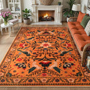 Moynesa Washable Rugs 8x10, Ultra Thin Boho Bird Living Room Area Rug Stain Resistance, Indoor Soft Orange Floral Large Easy Clean Carpet for Bedroom Dining Room Under Table Kid Playroom by TinyTreasures Baby Boutique