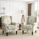 UIXE High Back Floral Accent Chairs Set of 2, Fabric Upholstered Armchair for Living Room, Retro Printed Wingback Arm Chair Rivet Trimed Single Sofa Bedroom Reading Seat - Bird by CozyNest Decor