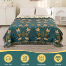 Boho Throw Blanket for Bed Couch 100% Cotton Woven Bed Throws for All Season Lightweight and Soft Cozy Farmhouse Reversible Muslin Decorative Blanket for Travel Picnic, Teal/Cream, 60''x80'' by CozyNest Decor