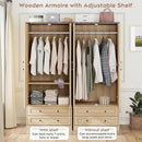 Brafab Armoire Wardrobe Closet with 2 Modern Doors Set of 2, 71" Tall Freestanding Closet Wardrobe Cabinet with Drawers and Hanging Rail, Wooden Storage Cabinet with Shelve for Bedroom,Natural by CozyNest Decor