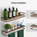 Meangood Floating Shelves Wall Mounted Set of 2, Rustic Wood Wall Storage Shelves for Bedroom,Living Room,Bathroom, Kitchen Torched Wood by CozyNest Decor