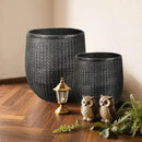 Worth Garden 12" Dia x 15" H Round Planter – Lightweight Magnesium Oxide Cement Plant Pot with Texture – Raised Pattern Concrete Look – Drainage Hole – Indoor & Outdoor Use - Black Gold by CozyNest Decor