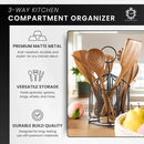 360° Rotating Kitchen Utensil Holder- 3 Compartment Organizer with Cork Bottoms | Includes Premium 9-Piece Acacia Wood Utensil Set | Professional & Home Luxury Design | Metal Utensil Crock (Black) by CozyNest Decor