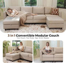 118.5" Faux Leather Modular Sectional Sofa with Storage Seat, Modern 6 Seater Couch Deep Seat with Removable Cover DIY Combination Whitesand