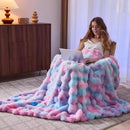 Lotus Karen Faux Fur Throw Blanket Tie-Dye Purple Rainbow - Big Bubble Rabbit Fluff Blanket for Couch, Large Fluffy Fuzzy Cozy Blanket,Thick Furry Plush Shaggy Blankets,90x90 Inches by CozyNest Decor