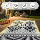 6x9ft Waterproof Outdoor Rug with LED Lights, Boho Reversible Plastic Straw Mat for Patio RV Camping Picnic Balcony Beach Deck Indoor Outdoor Carpet, Black&White by CozyNest Decor