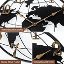 Extra Large World Map Wall Clock - 40 Inch Minimalist Modern Round Metal Silent Non-Ticking Battery Operated for Living Room Office Farmhouse Home Decor