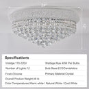 12-Light Crystal Flush Mount Chandelier Ceiling Light Fixture for Living Room Dining Room Bedroom Foyer Entryway Hallway Closet Bathroom (Chrome D24) by CozyNest Decor