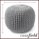 Casafield Round Pouf Ottoman, Light Gray - 20" Diameter x 14.5" High Cotton Knit Foot Stool - Boho Floor Pouffe for Living Room, Bedroom, Home Office by CozyNest Decor