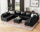 ABCASA Oversized 145.5" Faux Leather Modular Sectional Sofa, Modern Large 10 Seater U Shaped Couch with Storage Seat with Reversible Chaise Deep Seat for Living Room DIY Combination - Black by CozyNest Decor