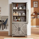 70in Tall Bookshelf 5 Tier Bookcase with Barn Doors and Adjustable Shelves, Grey Farmhouse Book Shelf with Storage Cabinet, Wood Freestanding Display Bookshelves for Bedroom, Kitchen (2PCS) by CozyNest Decor