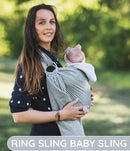 Baby Sling Carrier – Breathable 100% Cotton Wrap for Infant Support, Ring Sling Baby Carrier – Adjustable Muslin Fabric, Baby Carrier Newborn to Toddler – Soft Chest Hold for Travel Dark Grey by TinyTreasures Baby Boutique