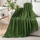 MIULEE Olive Green Knitted Throw Blanket for Couch Boho Textured Cozy Woven Blanket with Tassels for Sofa Chair Bed Living Room Spring Acrylic Wave Pattern 50"x60" by CozyNest Decor