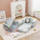 Toddler Chair Kids Couch, 2-in-1 Toddler Soft Sherpa Couch Fold Out Armchair with Removable Cover, Convertible Reading Chair Toddler Sofa for Kids, Glow in The Dark Plush Grey Dinosaur by CozyNest Decor