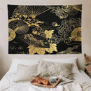 HZOHNAGO Japanese Tapestry Gold Flowers Umbrella Fan Pattern Printed Wall Tapestry Painting Wall Hanging for Bedroom Living Room Dorm 90" W x 60" H by CozyNest Decor